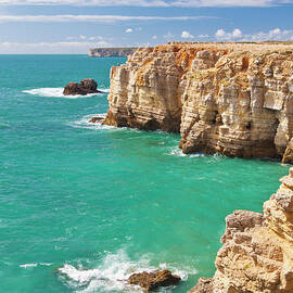 Cape st Vincent peninsula and rocky coastline, Sagres, Algarve, Portugal by Neale And Judith Clark