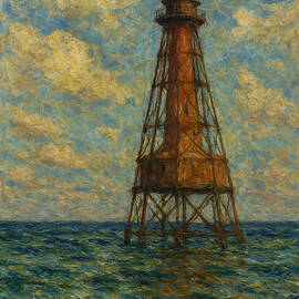 Carysfort Reef Lighthouse Amidst Churning Waves #2 by Antonios Valamontes
