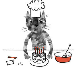 Cat in a Chef Hat Baking a Cake by Nic Squirrell