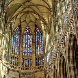 Cathedral Interior with Stained Glass by Shirley Mitchell