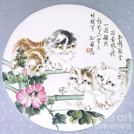 Cats With Pink Flower by Sun Jusheng