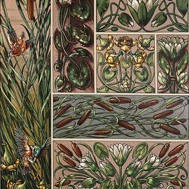 Cattails and Waterilies -  Art Nouveau illustrations by Anton Seder by Anton Seder