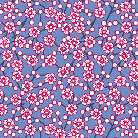 Cherry Blossom Pattern on Blue Background by Nic Squirrell