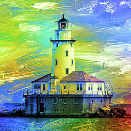 Chicago Harbor Lighthouse - colorful painting by Nicko Prints