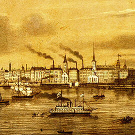 Chicago in the 1800s, before the Great Fire - restored old drawing blended on old paper texture by Nicko Prints