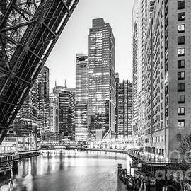 Chicago Skyline Kinzie Bridge in Black and White by Paul Velgos