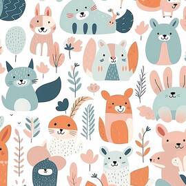 Childish pattern with cute animals No 1 by Andre Petrov