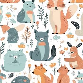 Childish pattern with cute animals No 2 by Andre Petrov