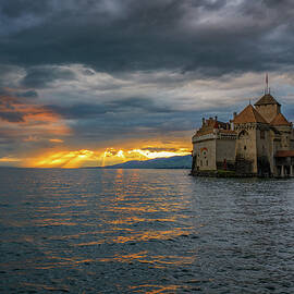 Chillon Castle on Lake Geneva at Sunset near Montreux, Switzerland by Miroslav Liska