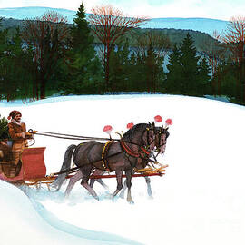 Christmas - Carrying Tree Home On Sleigh by Tom McNeely