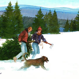 Christmas - Couple With Dog And Tree by Tom McNeely