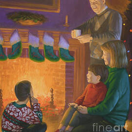 Christmas - Family In Front Of Fireplace by Michael Garland