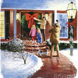 Christmas - Putting Wreath On Door by Mel Crawford