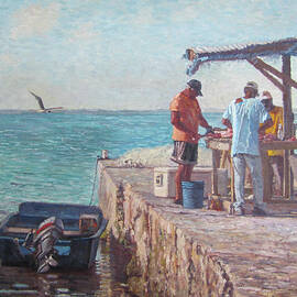 Cleaning The Day's Catch - Tarpum Bay Bahamas by Ritchie Eyma