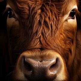 Highland Serenity - A Captivating Cow Closeup by Land of Dreams