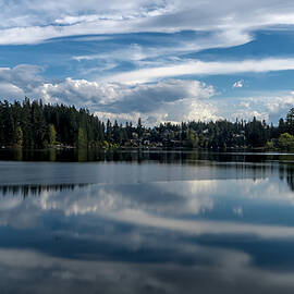 Cloud Reflections Over a Forest Lake