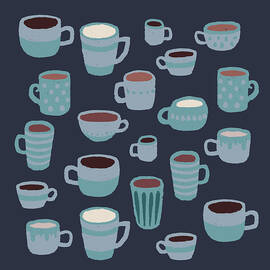 Coffee Cups and Mugs Navy Blue by Nic Squirrell