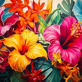 Collage-Style Burst of Tropical Colors No 1 by Andre Petrov