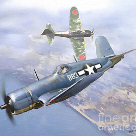 Colonel Gregory -Pappy-  Boyington  Aerial Combat with a Zeke by Antonios Valamontes