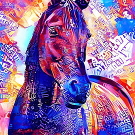 Colorful Arabian horse portrait in blue and violet by Nicko Prints