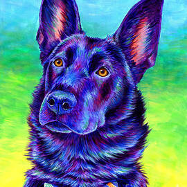 Colorful Black German Shepherd Dog by Rebecca Wang