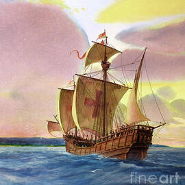 Columbus - Ship Approaching Land by Tom McNeely