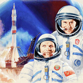 Cosmonauts Alexei Alexandrovich Gubarev And Vladimir Remek by Gherman Komlev