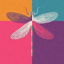 Crazy Eyes Dragonfly, Modern Minimalist Bold Colorful Color Block Art by Ema Paraschiv