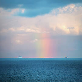 Cruise Ship Rainbow and Freighter by Joe Schofield