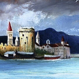 Csontvary paintings - Afternoon storm at Trau, Trogir, Croatia, view of the old town by Csontvary Kosztka Tivadar