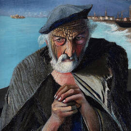 Csontvary paintings - Old Fisherman, portrait on the sea shore by Csontvary Kosztka Tivadar