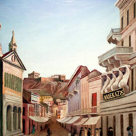 Csontvary paintings - Street in Athens, Greece 1900s by Csontvary Kosztka Tivadar