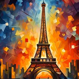 Cubist Representation of Eiffel Tower at Night by Andre Petrov