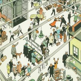 Customs inspection at Steamship Pear - Up and Down New York - NY scenes and sites by Tony Sarg by Tony Sarg