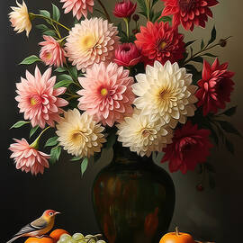 Dahlia Wall Art Floral Still Life by Nature Oil Painting