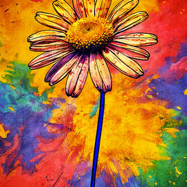 Daisy flower scribble sketch art effect on a colorful background by Nicko Prints