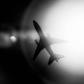 DC-10 Firefighting Air Tanker Silhouette in Sunburst - Black and White Aviation Fine Art Print by John Hamlon