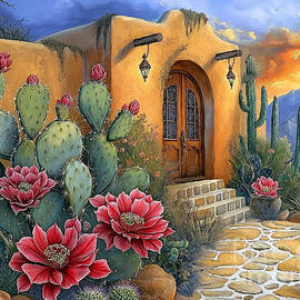 Desert Cactus Bloom Scene by Ted Clifton