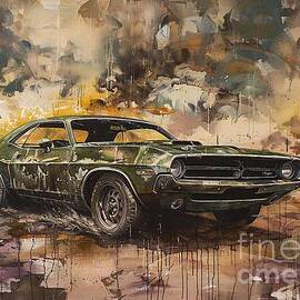 Dodge Challenger Muscle Car Painting Vintage American Car Art