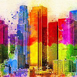 Downtown Los Angeles skyline - colorful painting by Nicko Prints