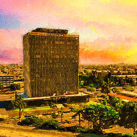 Downtown Oxnard, California, at sunset - digital painting by Nicko Prints