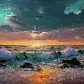 Beach Sunset Painting Oil on Canvas by Nature Oil Painting