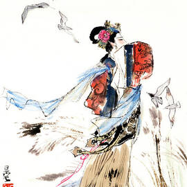 Dream of the Red Chamber - Woman Windswept In Wind by Liu Danzhai