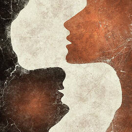 Echoes of Us, Abstract Faces Terracotta Rust Earth Tones Wabi Sabi Couple Artwork by Ema Paraschiv