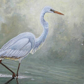 Egret In The Mist by Angeles M Pomata
