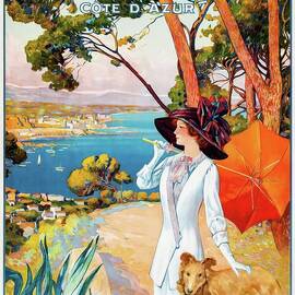 Elegant Lady Overlooking Antibes CoastlineAntibes Travel Poster by Travel Poster art print