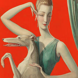 Elegant lady with greyhound - art deco portrait  by Wladyslaw Teodor Benda by Wladyslaw Teodor Benda