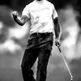 Excited Tiger woods black and white by Gradify Creations
