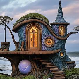Fairy House By The Sea With Falling Glass Apple by Eris And AI