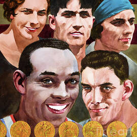Famous Olympians - Hazel Wightman, Eddie Eagen, Helene Madison, Jesse Owens And Ray Ewry by Tom McNeely
